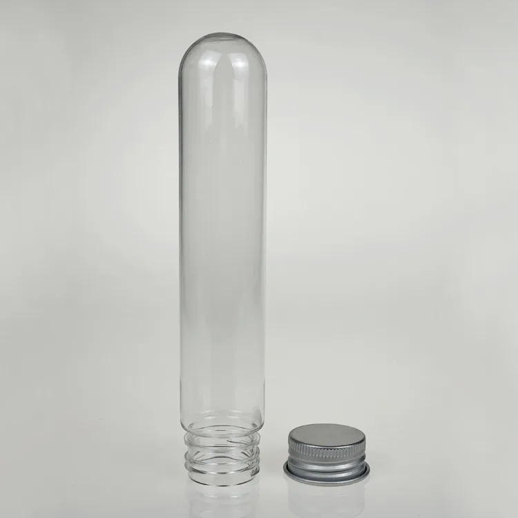 Customized 80ml Round Bottom PET Plastic Test Tube with Aluminum Screw Cap for Shoes Laces Charging Cables Candy Packaging