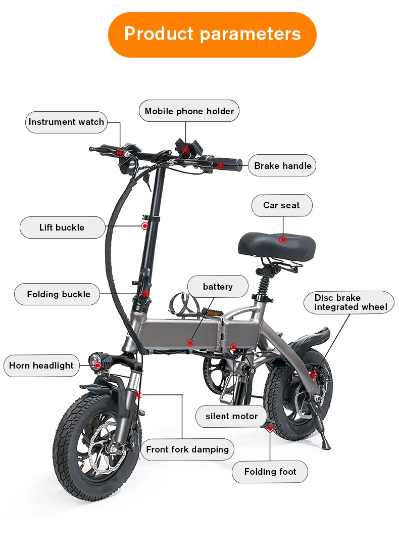 14 Inch Mini Foldable Commuting Electric Bike Small Folding Electric Bicycle Ebike For Adults With Removable Battery