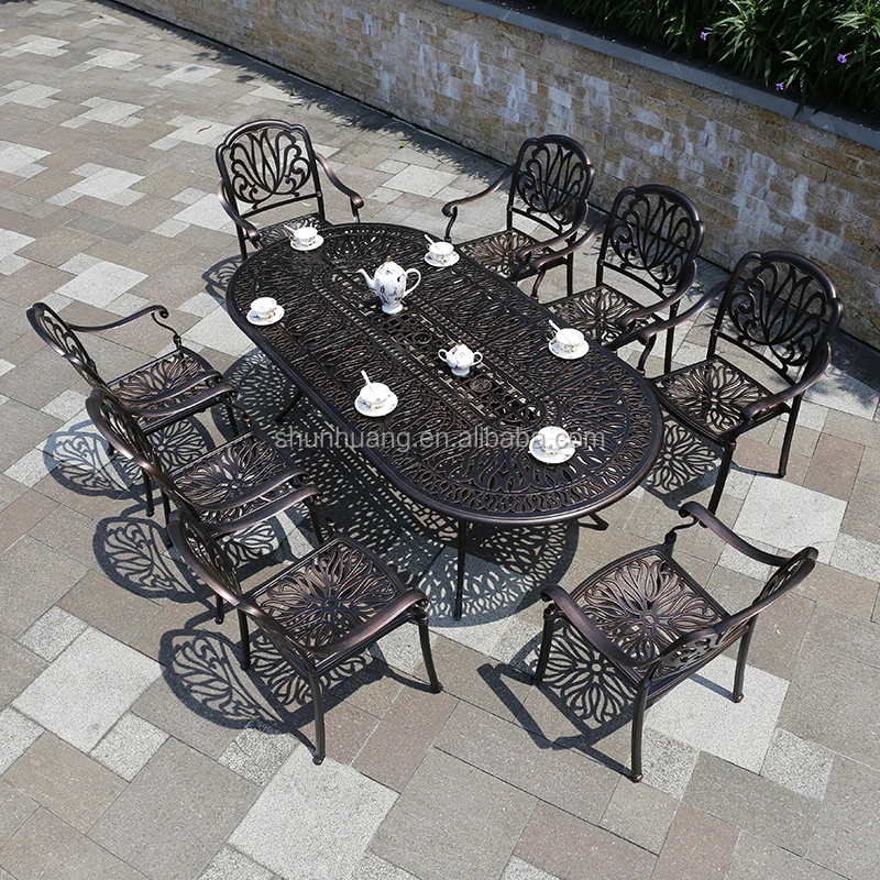 Casual outdoor patio furniture aluminium dining set six seat chairs and BBQ table