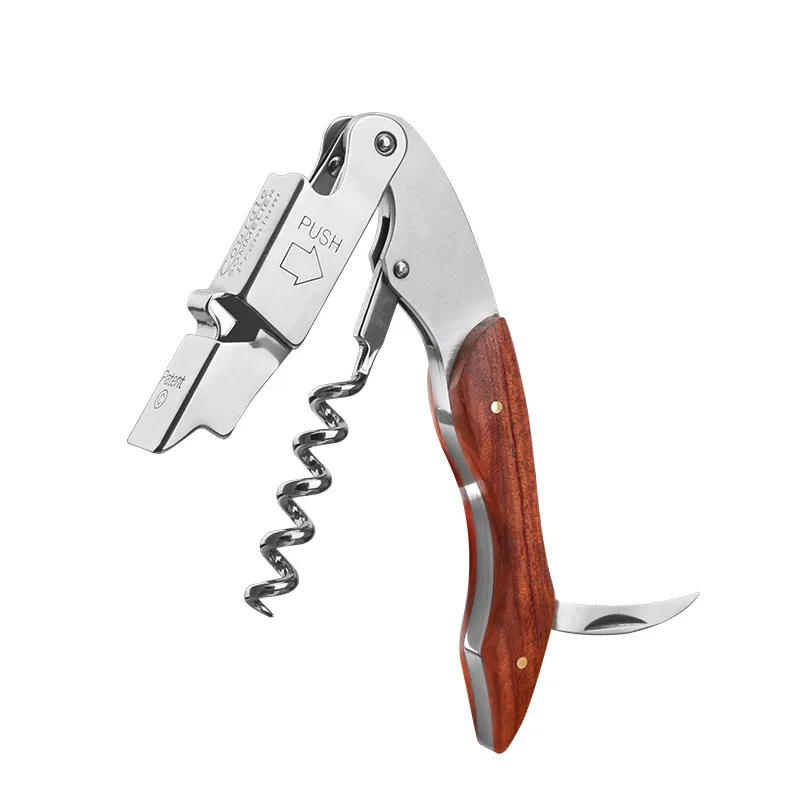 Ywbeyond double hinged wooden handle multi functional rosewood wine corkscrew 3 in 1 wine bottle opener with small knife