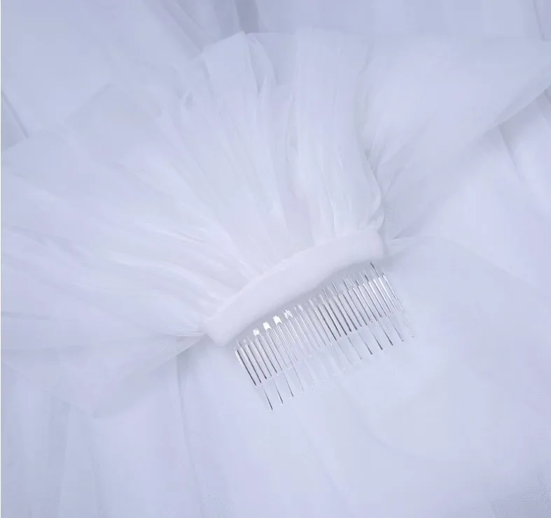 BSM364 Party Wedding Accessories Bridal Veils Double Layer White Tulle Ribbon Edge Bride Headdress Wear Gauze Kerchief Hair Comb