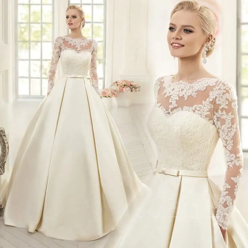 Long Lace Sleeve Advanced Elegant  Wedding Dresses