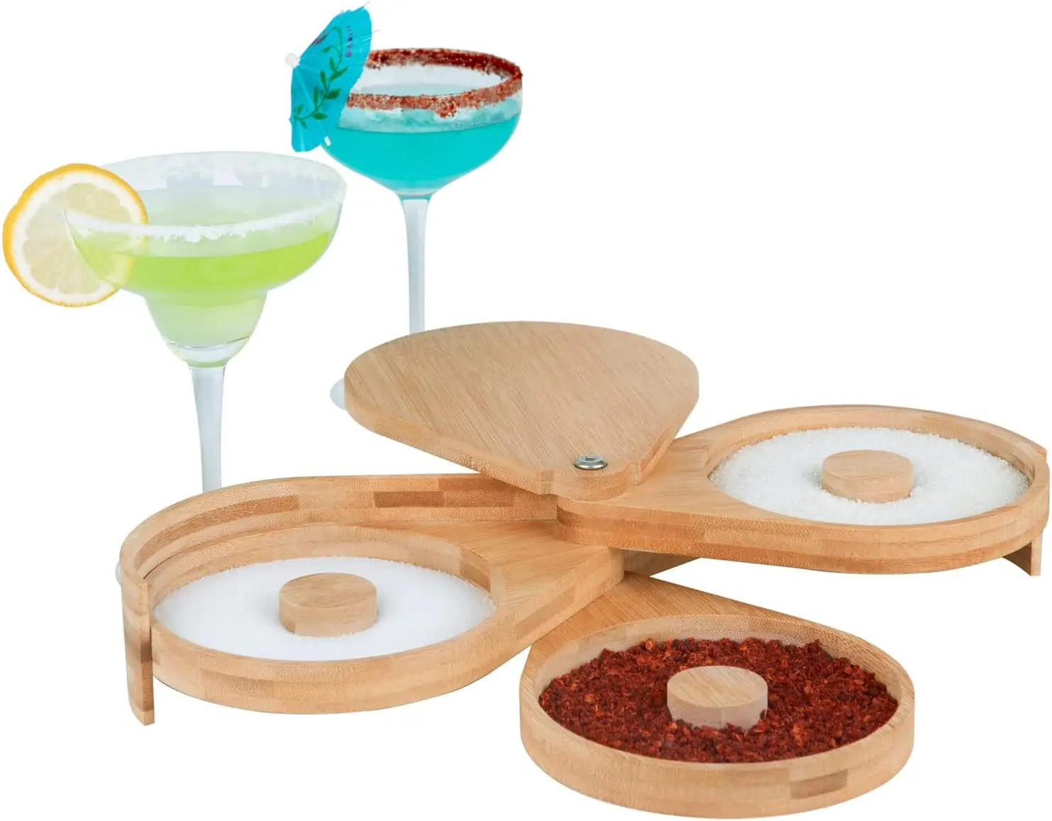 Salt Rimmer, Baraiser Bamboo Glass Rimmer, 3-Tier Bar Salt and Sugar Rimmer for Cocktails