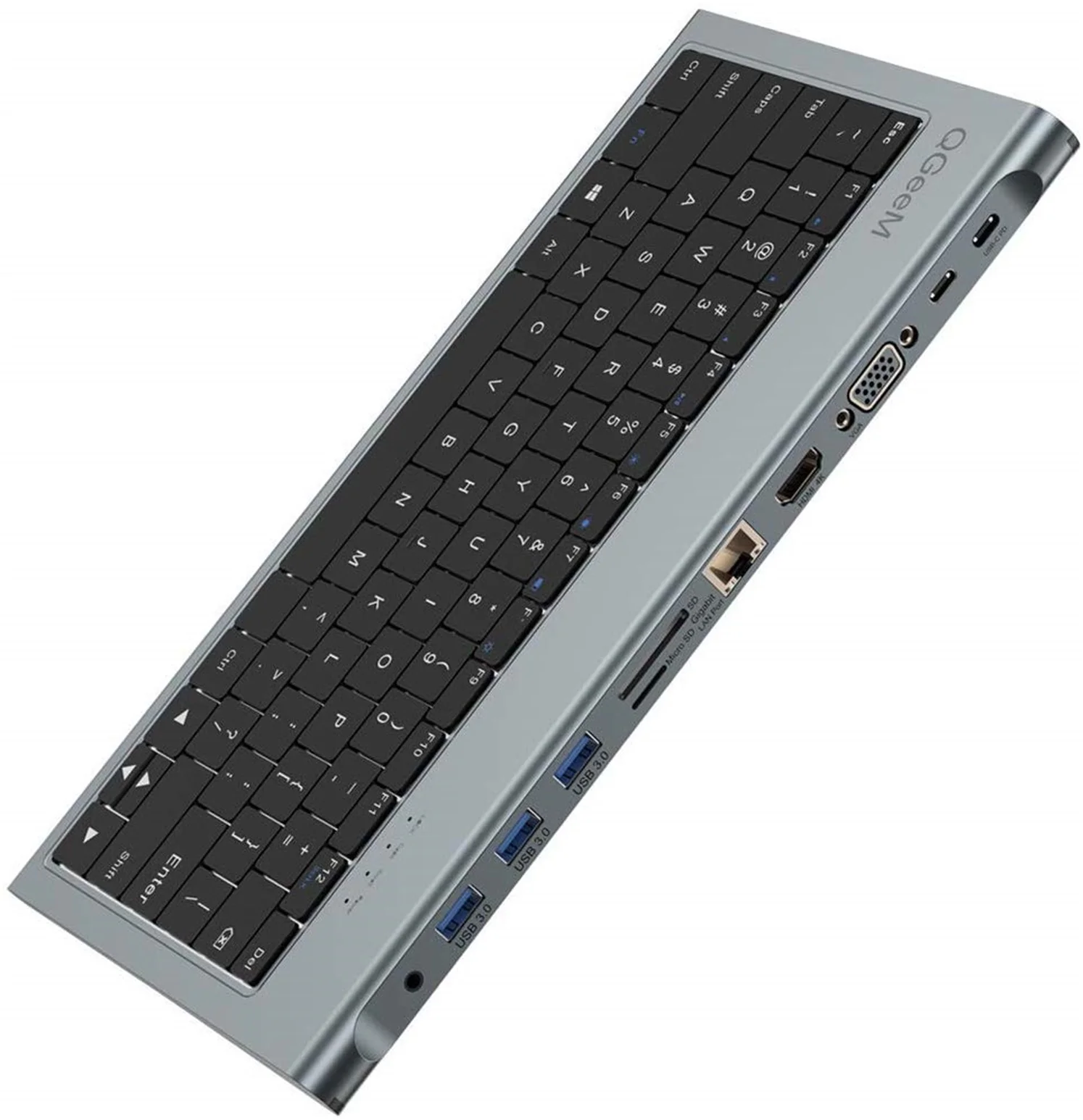 QGeeM USB C Docking Station with Keyboard with HDMI RJ45 Compatible with MacBook Pro iPad Pro 11 in 1 Keyboard Hub