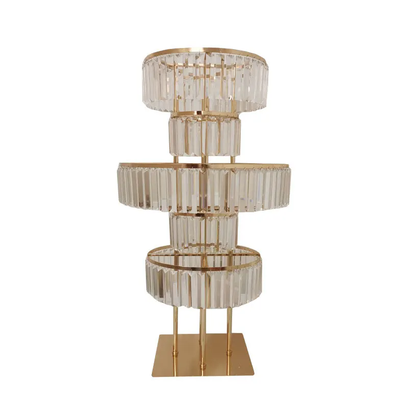 High Quality Exquisite Pattern Gold Metal Wedding Centerpiece Large Stainless Steel Flower Stand Crystal Candle Table Decoration