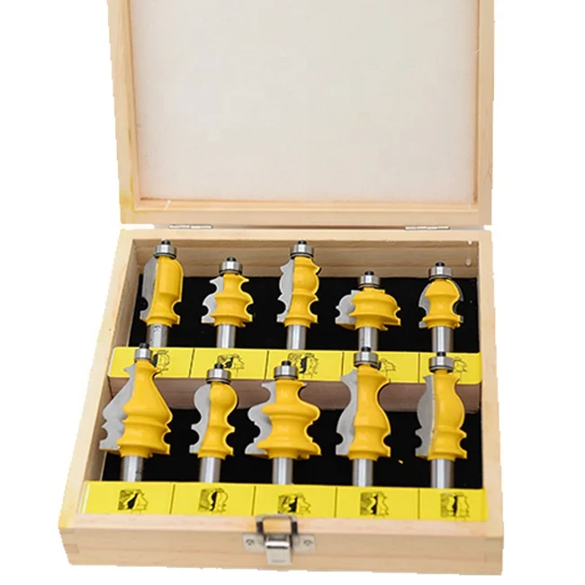 10 pcs 1/2 shank router bits set high quality Tungsten Carbide Tips for woodworking with packing woodbox