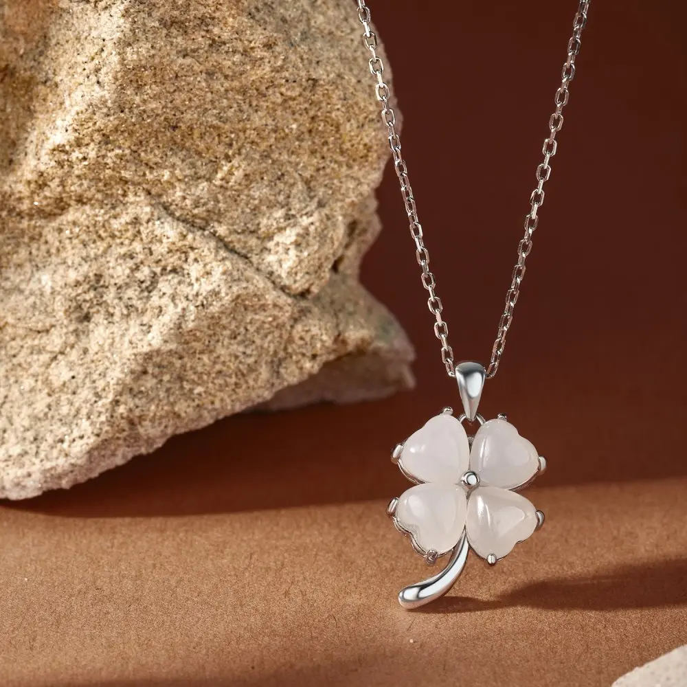 S925 Sterling Silver 18K Gold-Plated Hotan Jasper Fine Exquisite Lucky Four Leaf Clover Clover Pendant Necklaces For Women Lady