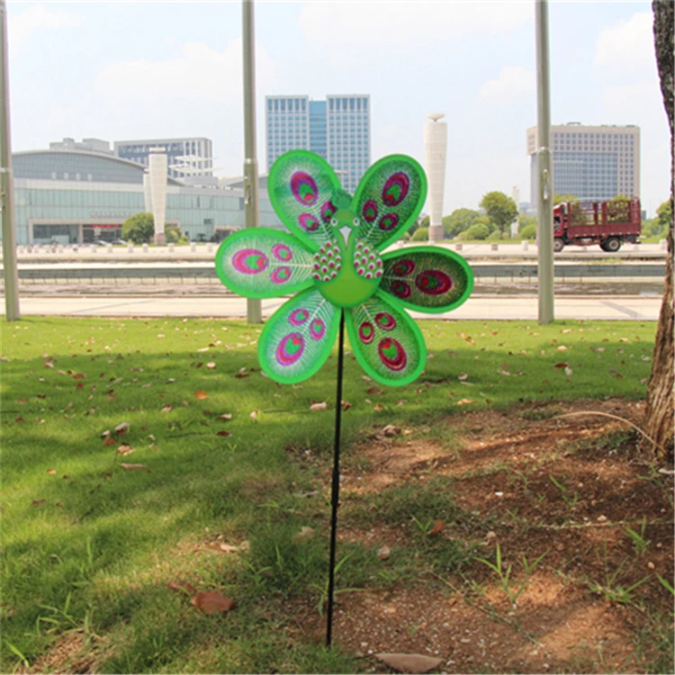 Small Flash Print Peacock Toy Windmill Model Children Handheld Windmill Toy PP Plastic + Fiberglass Decorative Garden Windmill