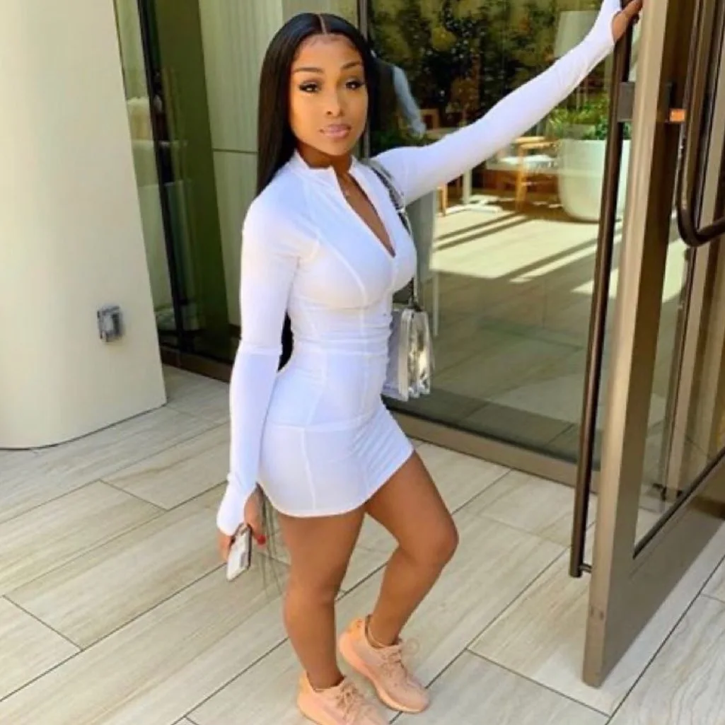  2021 fall long sleeve sexy mini bodycon dress fashion elegant casual short dresses women