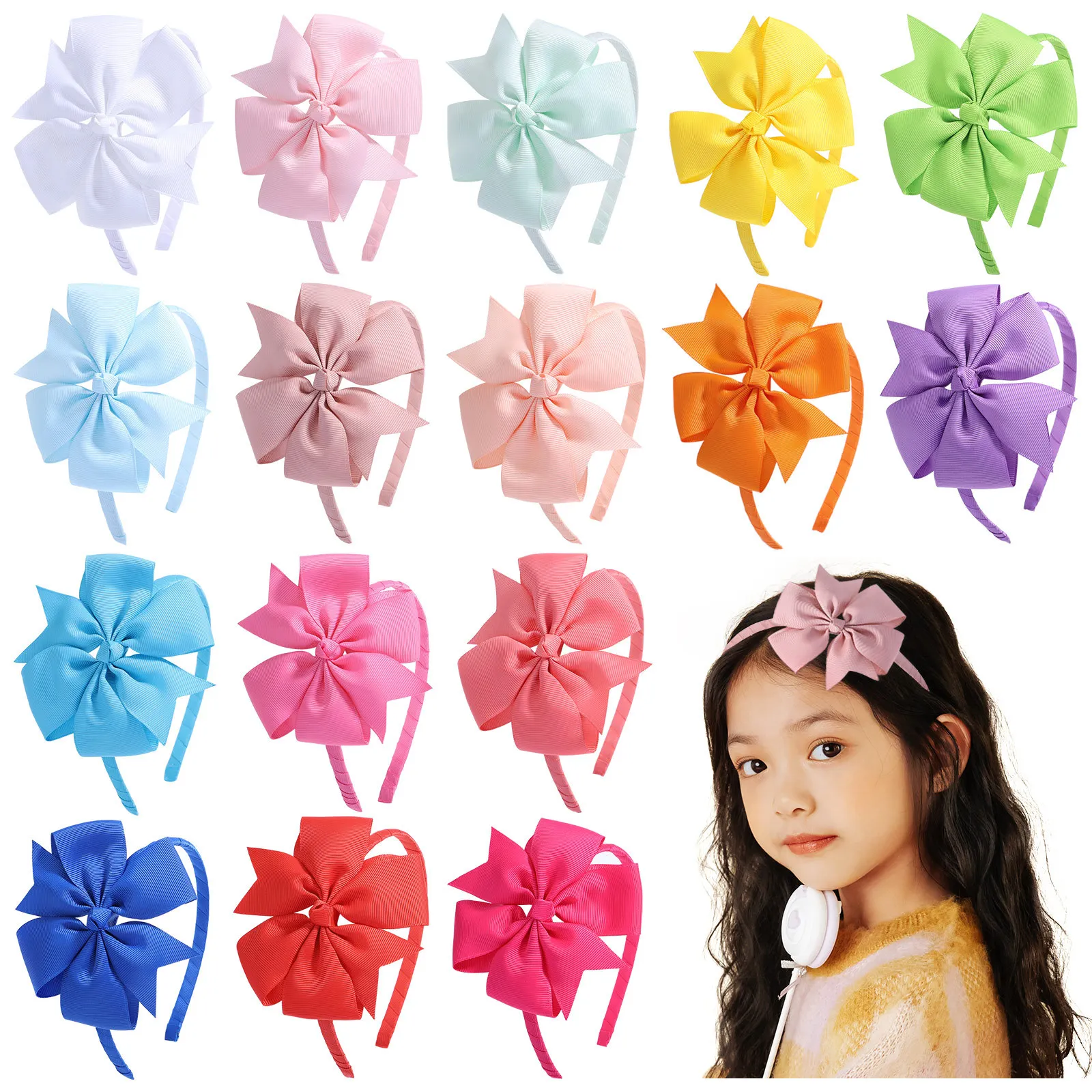 Hair Bows Plastic Headband Grosgrain Ribbon Head bands Hair Hoops Accessories for Baby Girls Kids