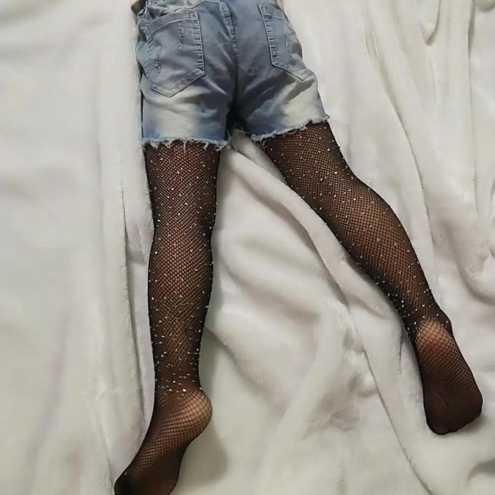 Toddler Kids Girls Children Mesh Fishnet Net Tights Diamond Pantyhose Stockings Rhinestone Shine Fashion Casual Stockings