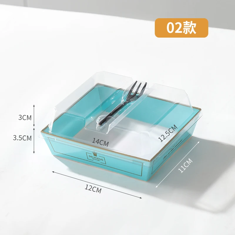Takeaway Oil Proof Food Box Cake Donut Paper Packaging Dessert Cake Boxes Plastic Lid Cardboard Box with Fork