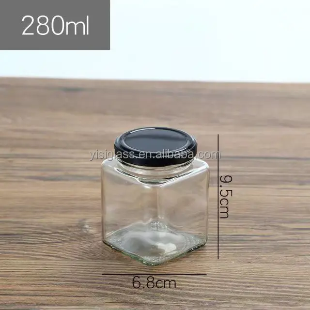 Wholesale small clear 50ml honey square jam glass jar with metal lids