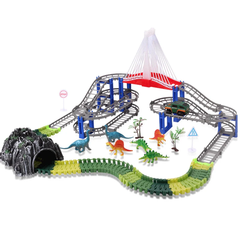 Dinosaur Track Toy Set-167 Pcs Flexible Race Track Toy Set Dinosaur Toy Cars Play set for Toddlers