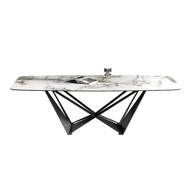 Modern style factory price metal stainless steel base home furniture rectangle marble dining table DTC013