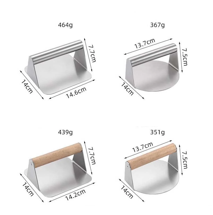304 Stainless Steel Meat Patty Press Wooden Handle Manual Professional Perfect for Grilling Kitchen Smash Burger Press