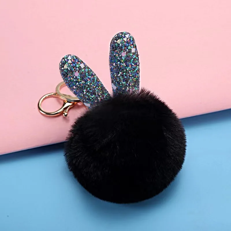 Creative New Product cute rabbit ear fur ball key chain pendant lady bag pendant student small gift wholesale