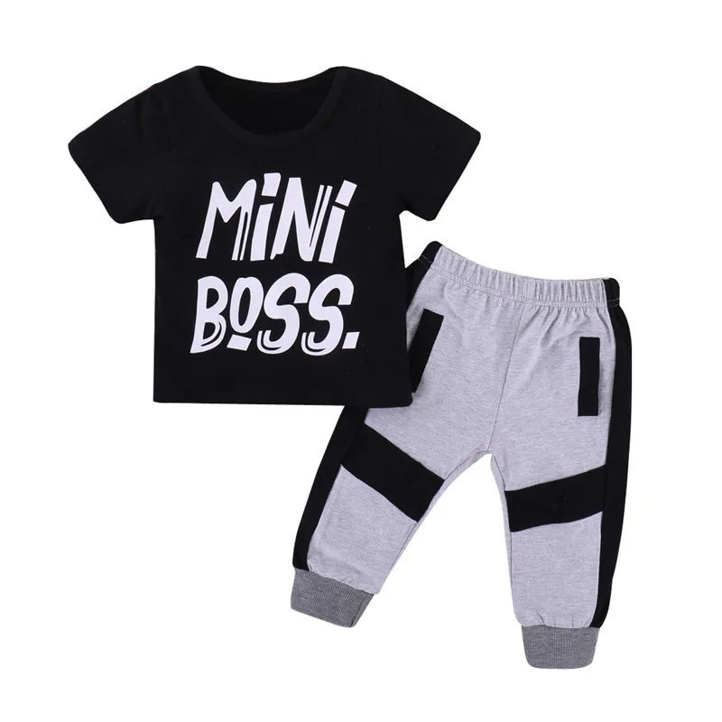 
2021 Summer Kids Boys Clothing Set Toddler Mini Boss 2 pcs Set Kids Boys Summer Clothing 