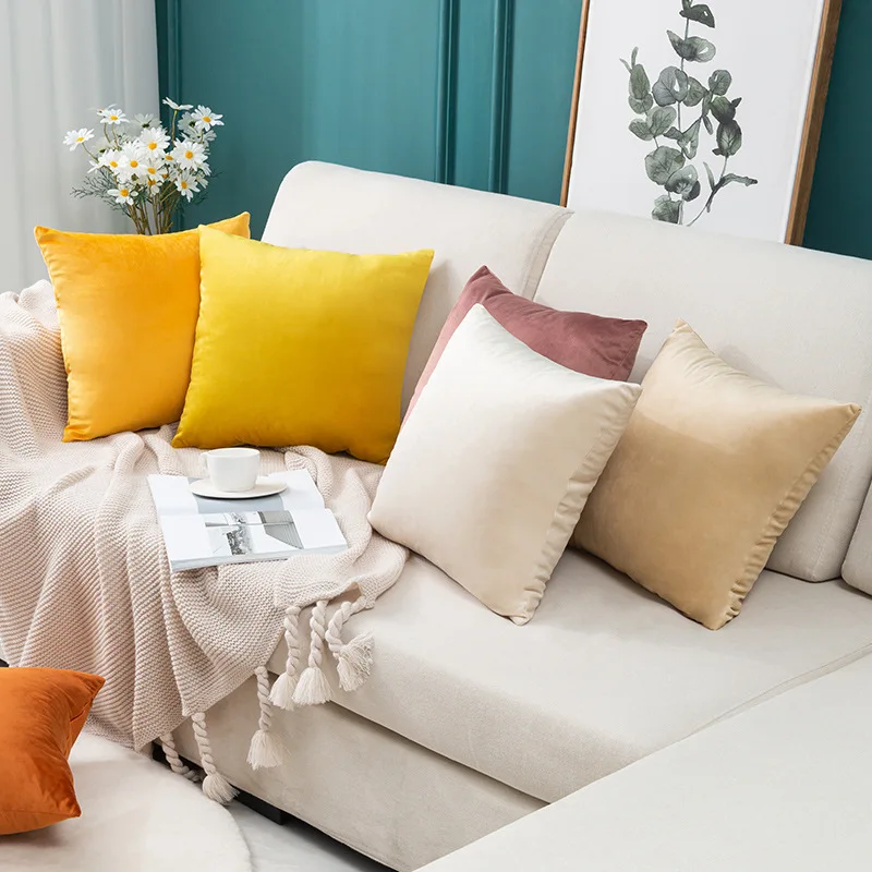 wholesale Solid color velvet cushion cover sofa cushion plush velvet throw back cushion