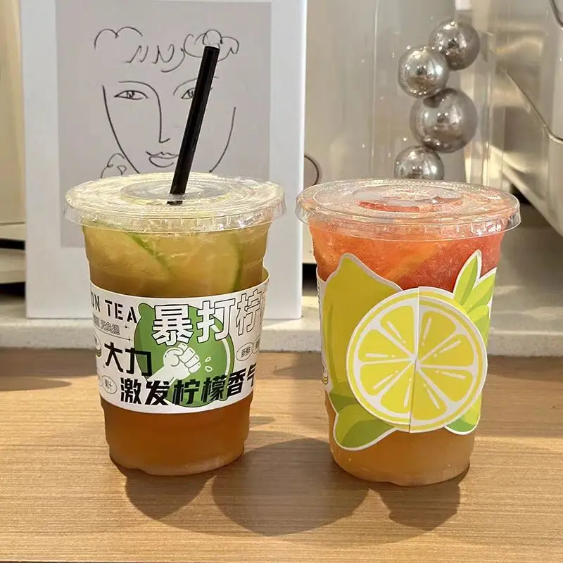 Lemon Pattern Cup Sleeve Insert Card Milk Tea Cup Accept Custom Logo Disposable Waterproof Paper Sleeves