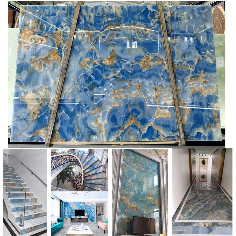 Luxury Marble Blue Onyx Translucent Stone Polished Marble Slabs Backlit for Villa Wall Decoration