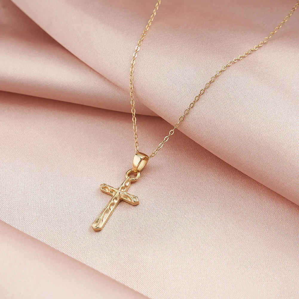 Factory Wholesale 14K Gold Plated S925 Solid Sterling Silver Cross Pendant Necklace Fine Jewelry for Women and Girls