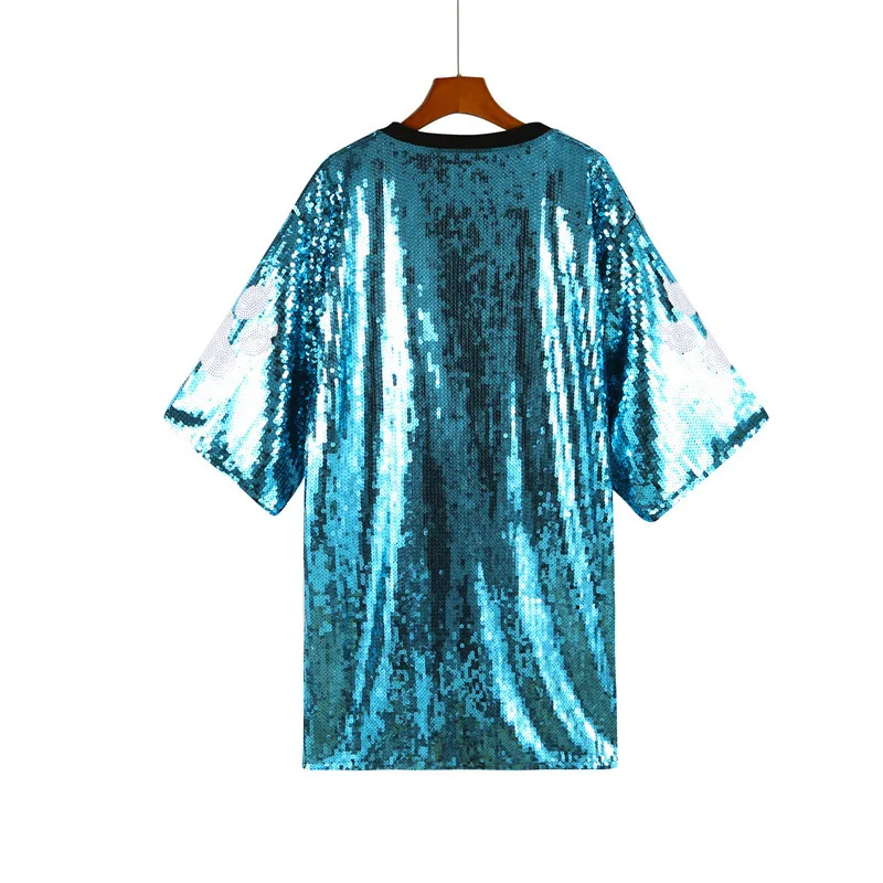 Blue Animal Tiger Sequins Jersey Sequin Dress Wholesale Bling Women Shirts Custom Sequined Dresses Fashion Clothing