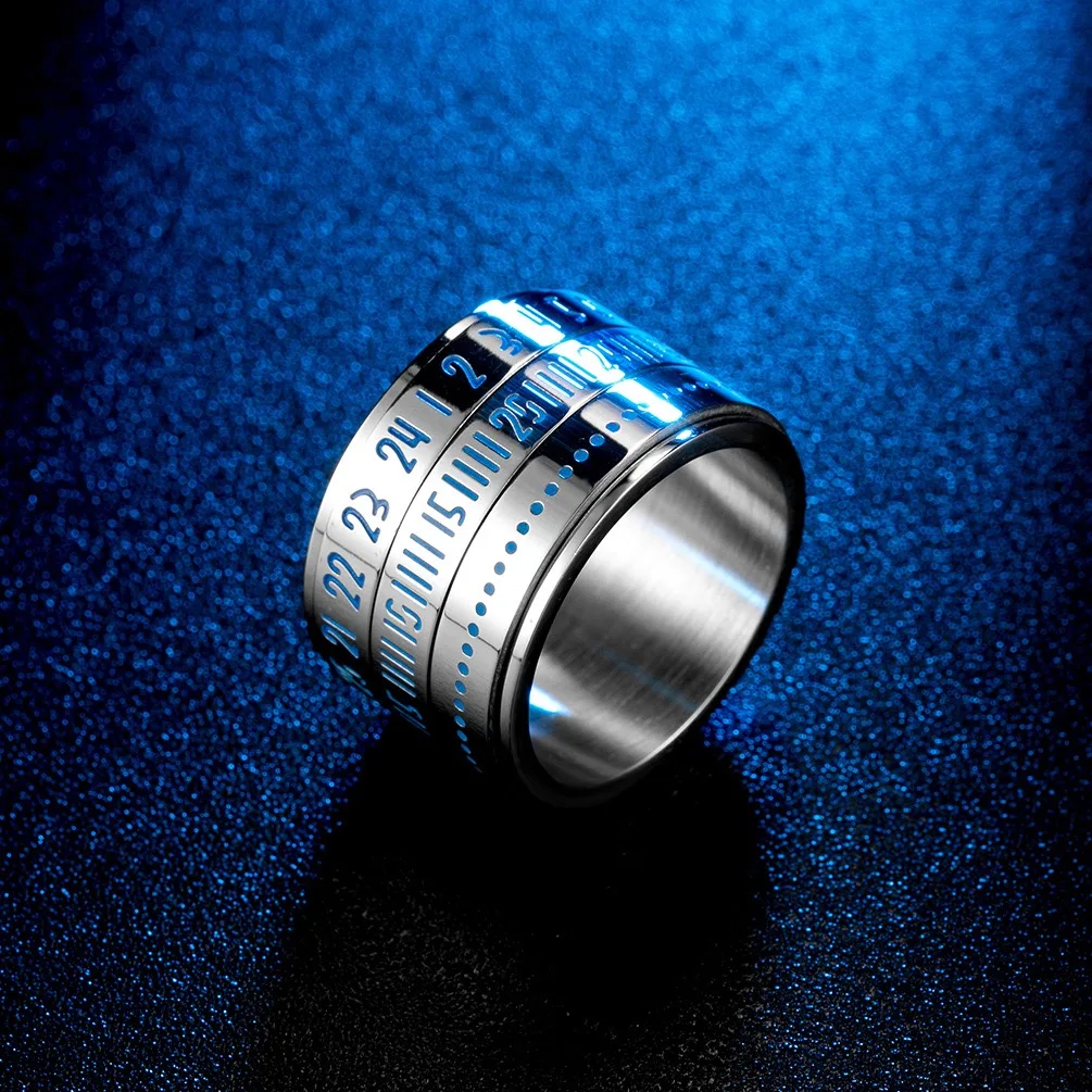 2024 New arrival stainless steel Rotating Blue Glow Time Rings with Arabic numerals
