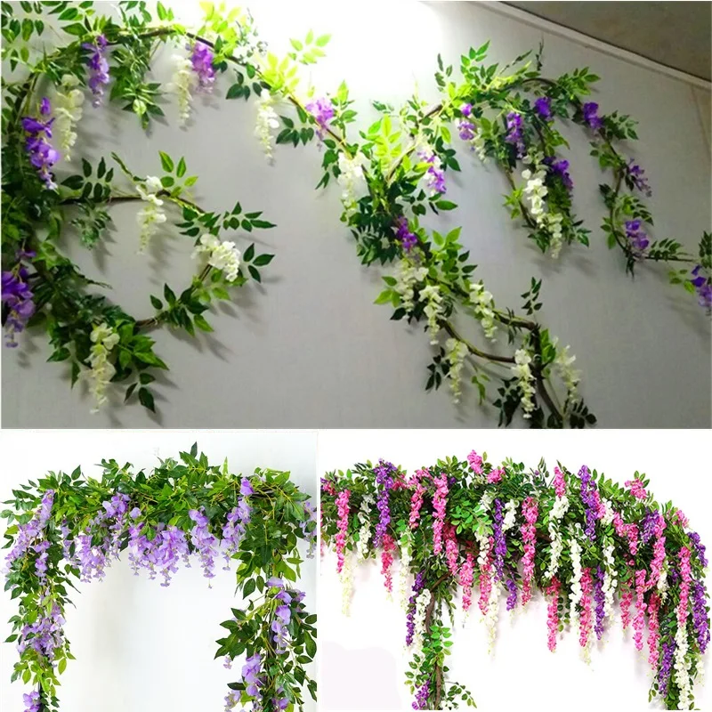 Wisteria flower fake flower vine winding ceiling living room interior wedding decoration plastic flower string vines