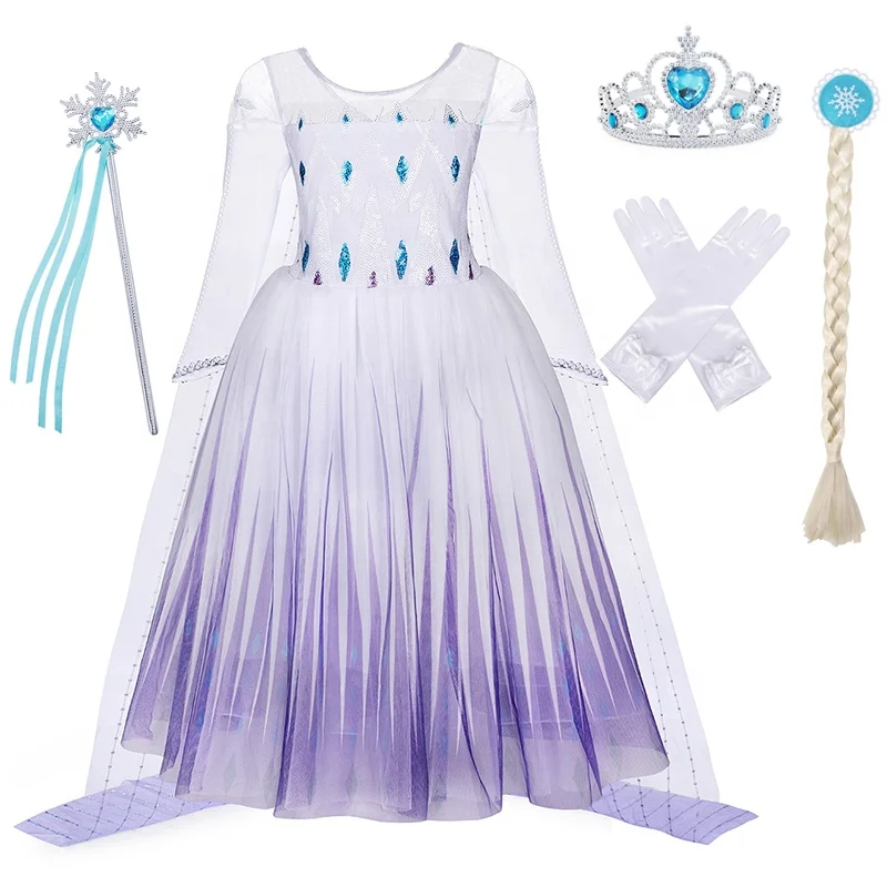 Костюм принцессы Эльзы и Анны для девочек маскарадное вечернее платье с блестками длинными рукавами дня рождения аксессуарами 2 королевы
