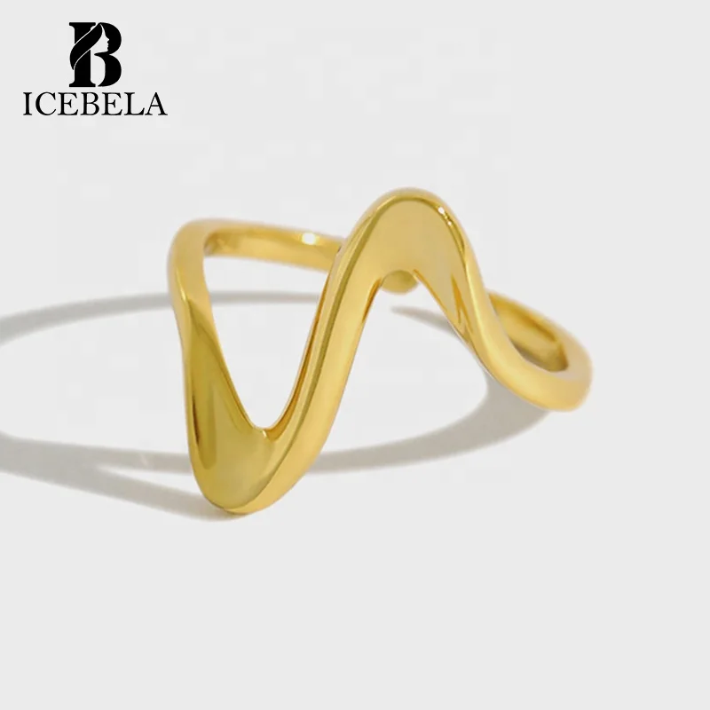 Ювелирные изделия ICEBELA оптовая продажа минималистские 18-каратные позолоченные Регулируемые кольца широкие волнистые 925 из стерлингового серебра для девочек