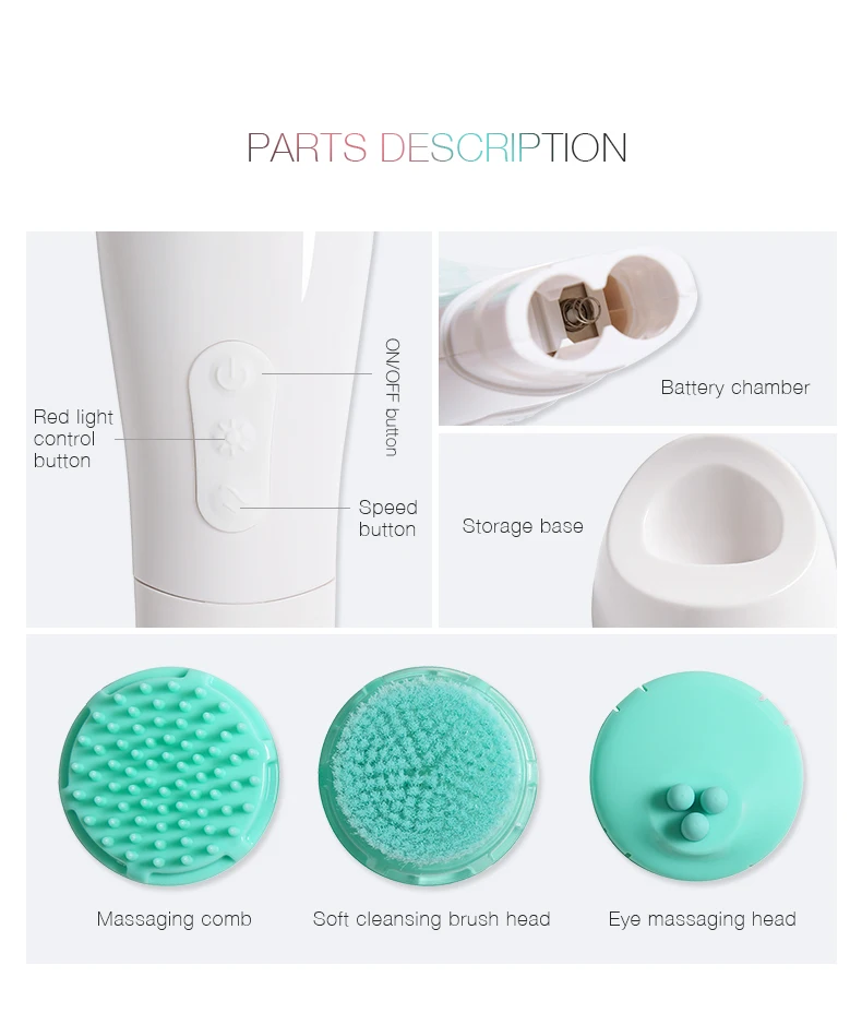 Facial Cleansing Brush,Red & Blue LED Light Skin Care Device Face Brush Use for Exfoliating, Anti-Aging and Makeup Blending 1305