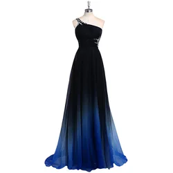 Hot Sale One Shoulder New Fashion Slim Color Gradient Long Prom Ball Gown Evening Dress
