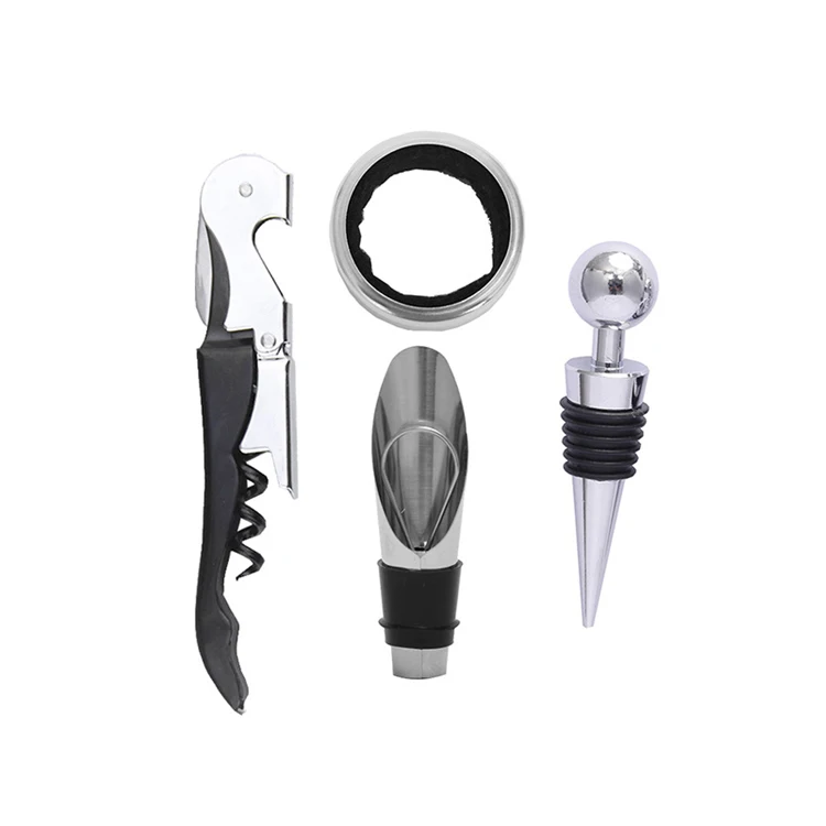 WELLFLYER WK-059 Wholesale Wine Accessories 3/4pcs Set Wine Bottle Opener Wine Pourer Cutters Gift Kits Customizable Logo