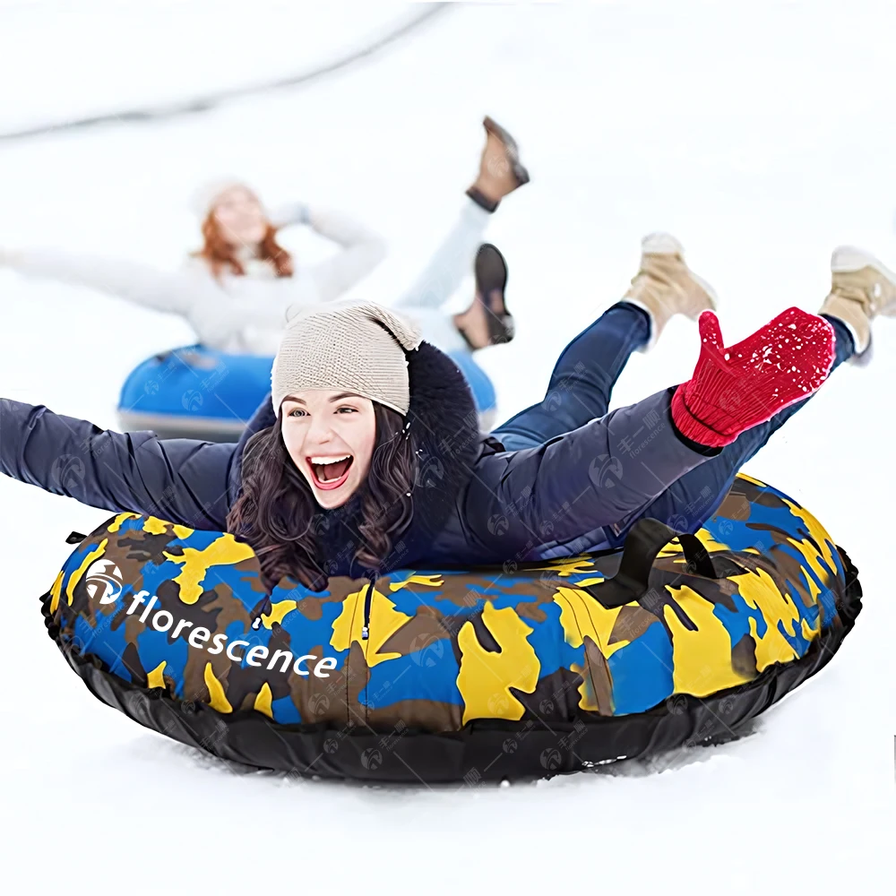 Heavy duty inflatable PVC double 2 person large snow sled tube with premium cover for snow tubing