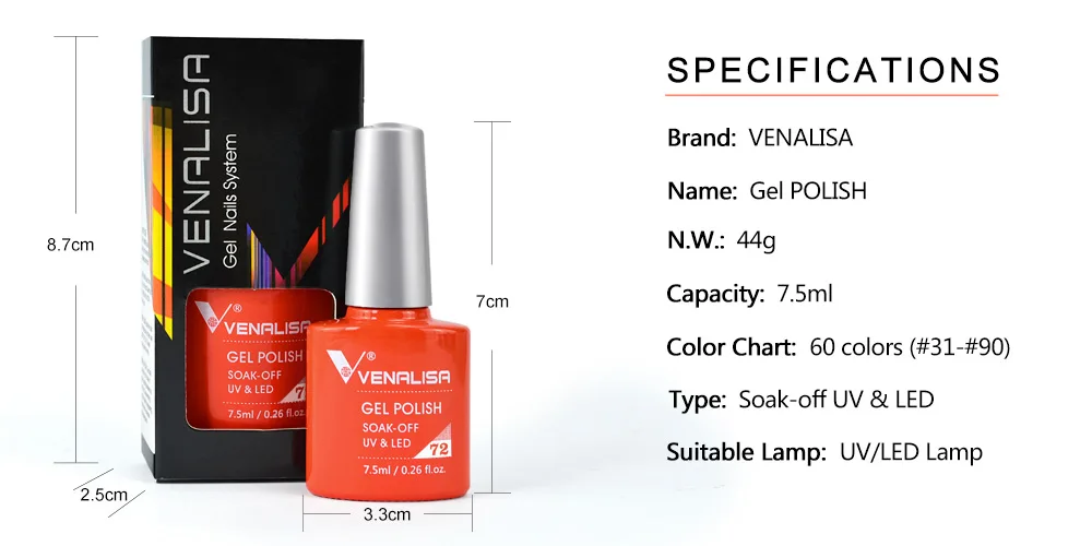 Wholesale Venalisa 7.5ML UV Gel Nail Gel Polish Esmalte de unas de manicura cosmética barniz de gel LED semipermanente