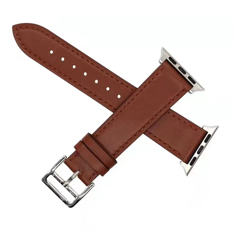 Low Moq Stainless Steel Clasp Custom Handmade Genuine Leather Watch Band Strap For Apple Watch