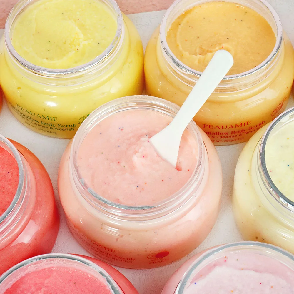 Оптовая продажа частная торговая марка органический персик арбуз зефир фруктовый скраб отшелушивающий взбитый хлопок конфеты для