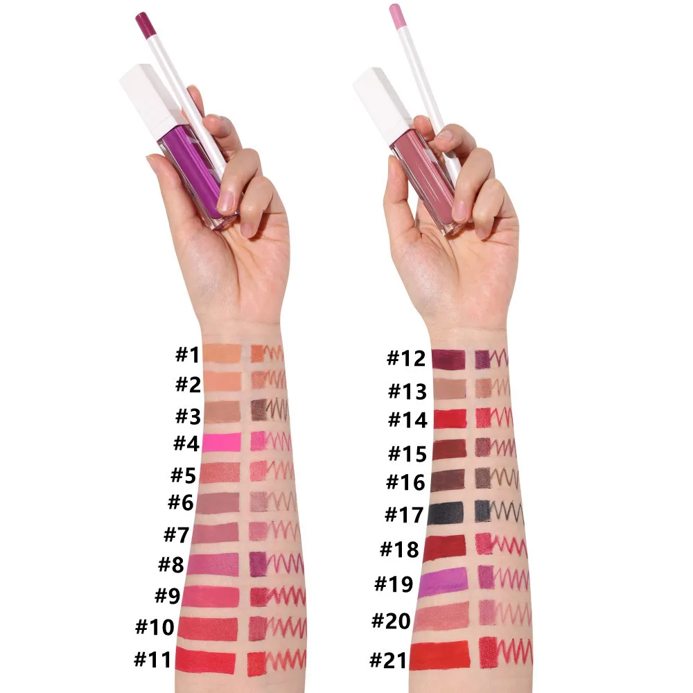 21 colors 2 in 1 matte liquid lipstick and lip pencil vegan lip kits private label