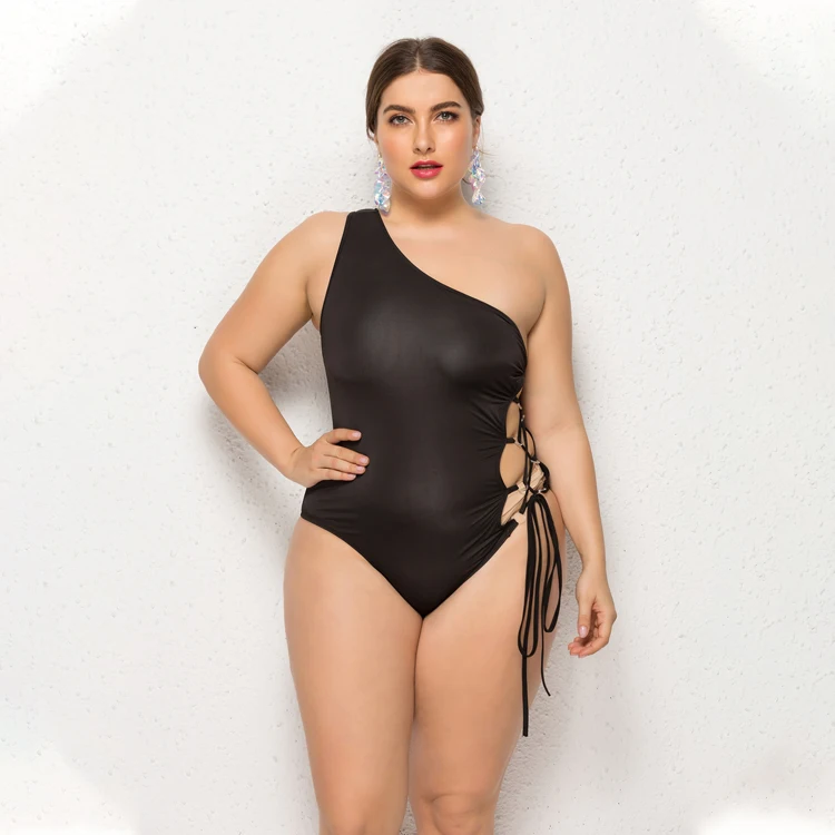Yuehui Sexy deep V halter strap Women One-Piece Letter Bikini Push-Up Pad Swimwear Bandage Swimsuit Beachwear