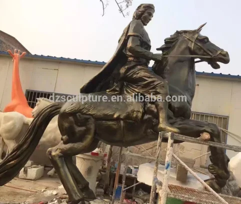 Classic Bronze Warrior Sculpture Antique large riding jumping horse with warrior metal bronze soldier knight statues