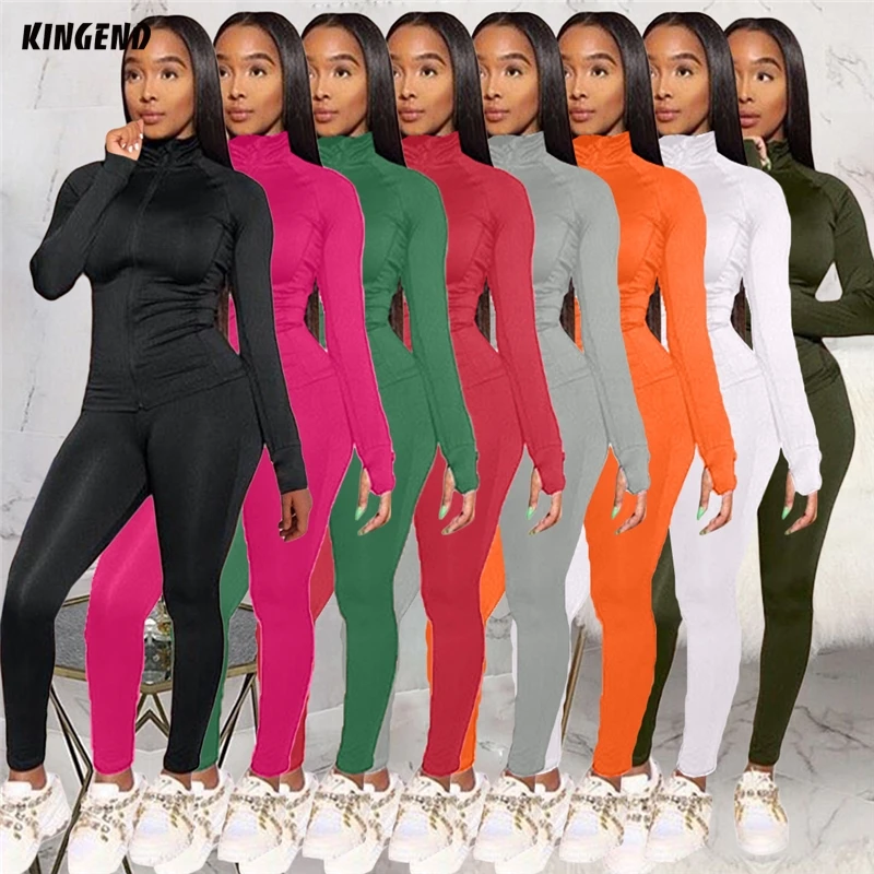 KD0041 Fashion Casual Fall Long Sleeve 2 Piece Trousers Pants Women Two Pieces Outfits Set