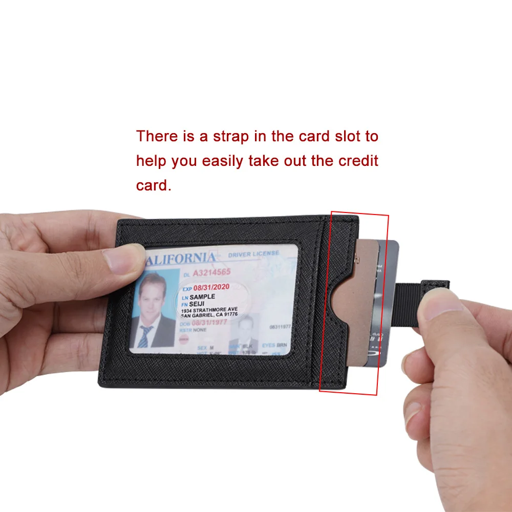 Free Sample New Arrival Custom Design Black Saffiano Leather Pull Tab Credit Card Holder Men Slim Front Pocket Card Wallet