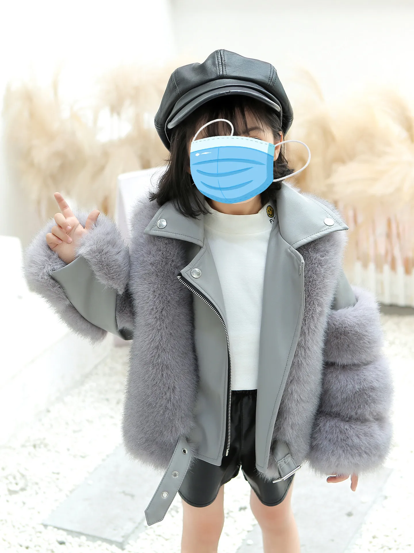 Hot sell  MOQ 1 Fashion PU Leather kids new fashion toddler girls Fur Coat Fox Fur Warm Girl Fur Coat
