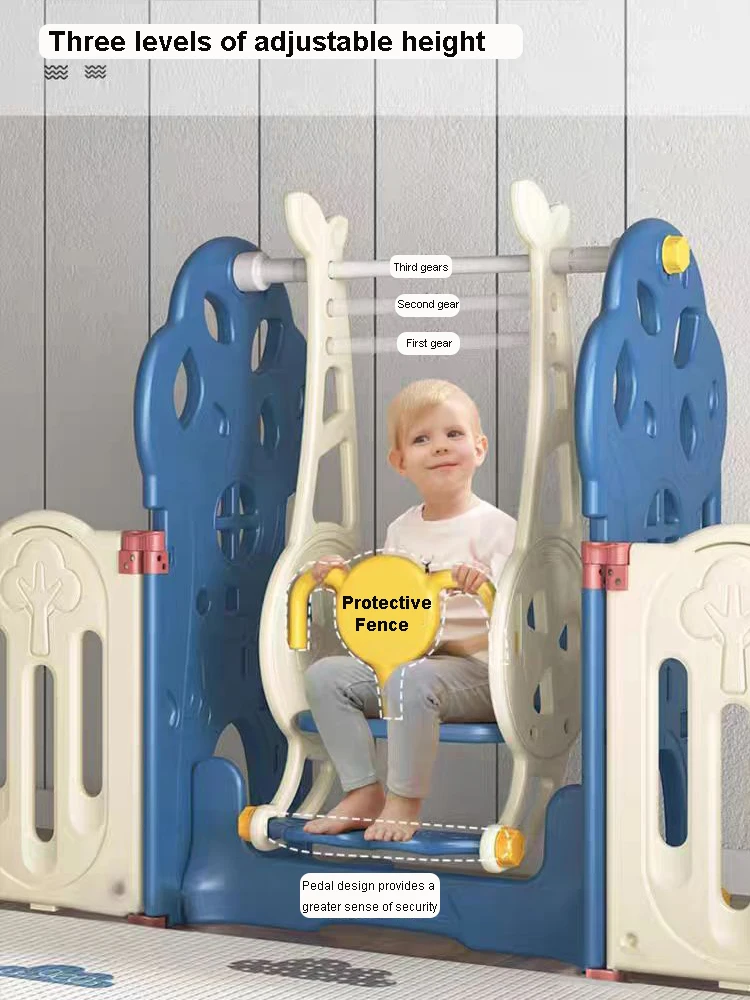 Best Selling Indoor/Outdoor Folding Playpen with Plastic Swing Rocking Horse Basketball Hoop Slide-Safety Home Playhouse Babies