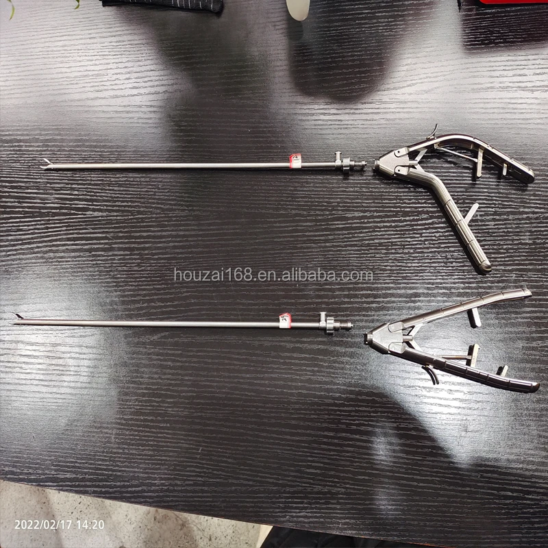 endoscopic Titanium Pistol Handle Needle Holder, 33cm, Curved Right Jaw