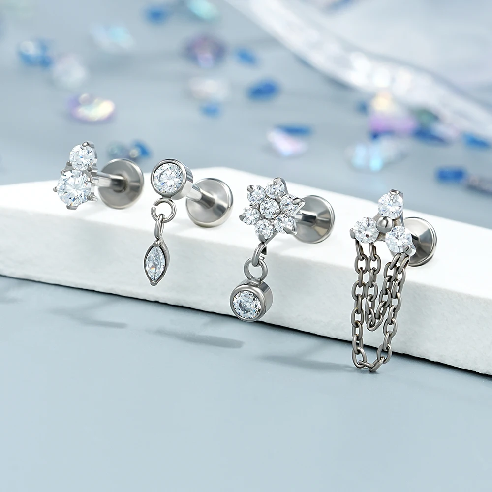 Toposh Circon Rock ASTM F136 g23 labret безналитные Кольца Для Пирсинга Ушей