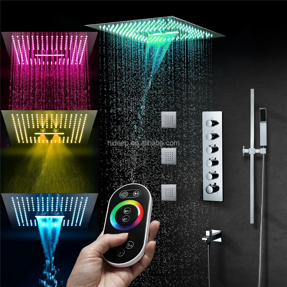 five functions thermostatic shower mixer valve Led shower faucet set