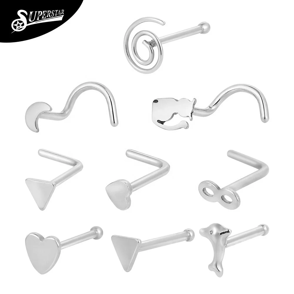 Superstar fashion 316L surgical steel L/C shape nose stud cartilage nostril screw spiral body piercing jewelry