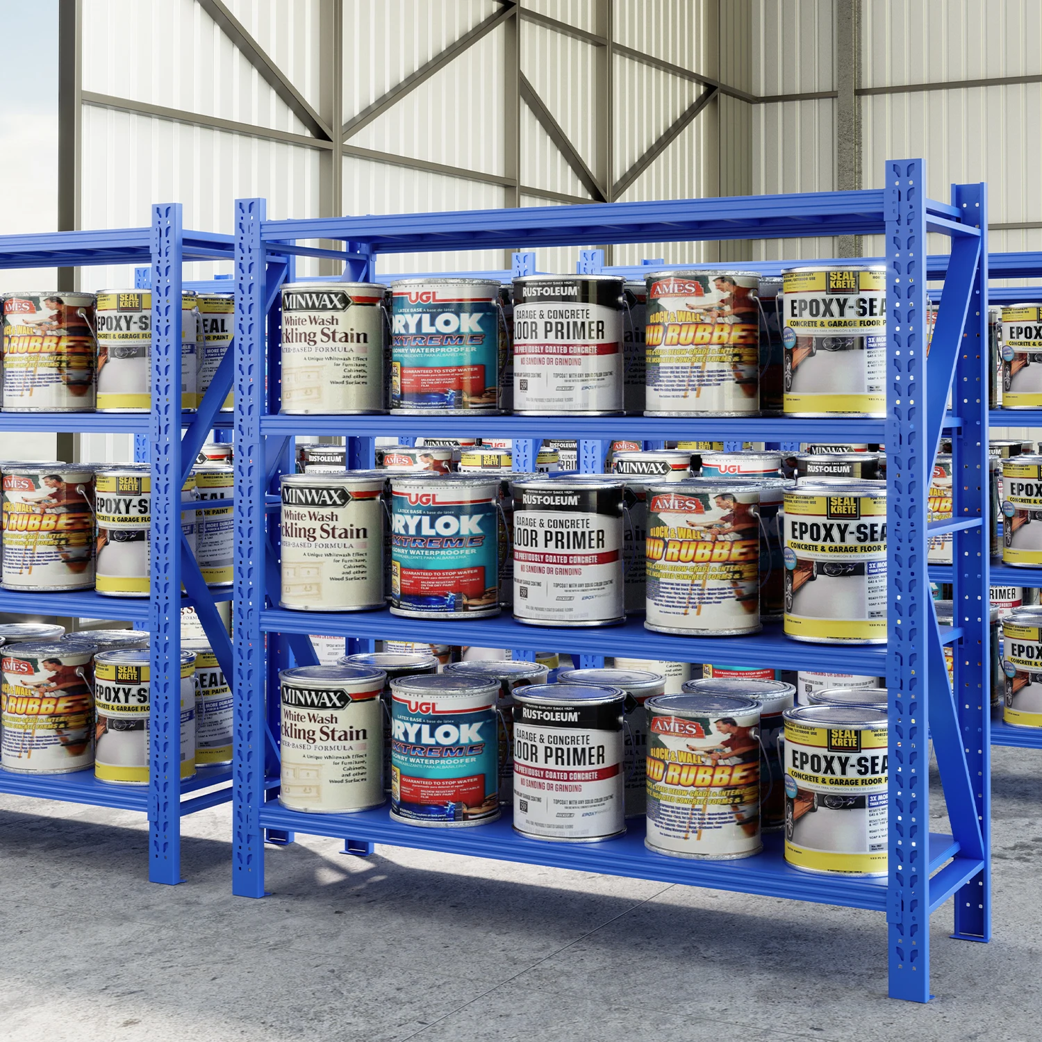 Sourcing Factory Supply Steel Blue Display Shelving 4 Tiers Metal Metro Garage Household Supermart Storage Display Solution